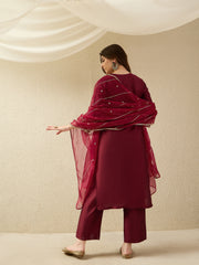 Elegant Maroon Embroidered Kurta Set with Dupatta
