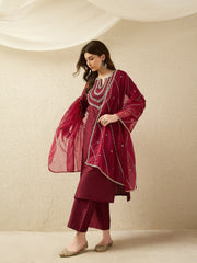 Elegant Maroon Embroidered Kurta Set with Dupatta