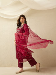 Elegant Maroon Embroidered Kurta Set with Dupatta