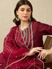 Elegant Maroon Embroidered Kurta Set with Dupatta