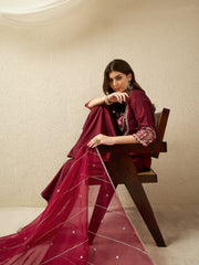 Elegant Maroon Embroidered Kurta Set with Dupatta