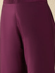 Elegant Wine Embroidered Kurta Set with Dupatta