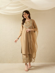 Festive Gold Embroidered Straight Kurta Set