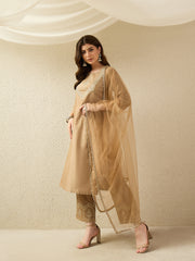 Festive Gold Embroidered Straight Kurta Set