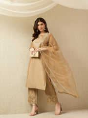 Festive Gold Embroidered Straight Kurta Set