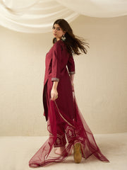 Festive Maroon Embroidered Straight Kurta Set