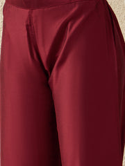 Festive Maroon Embroidered Straight Kurta Set