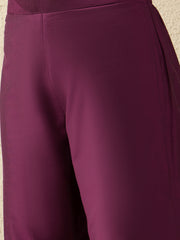 Festive Wine Embroidered Straight Kurta Set