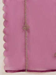 Elegant Wine Embroidered Kurta Set with Sheer Dupatta