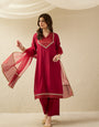Elegant Wine Red Kurta Set with Sheer Dupatta