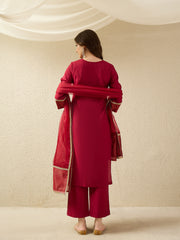 Elegant Wine Red Kurta Set with Sheer Dupatta