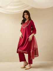 Elegant Wine Red Kurta Set with Sheer Dupatta
