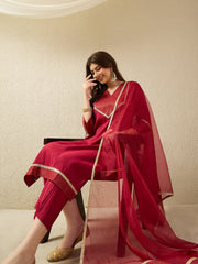 Elegant Wine Red Kurta Set with Sheer Dupatta