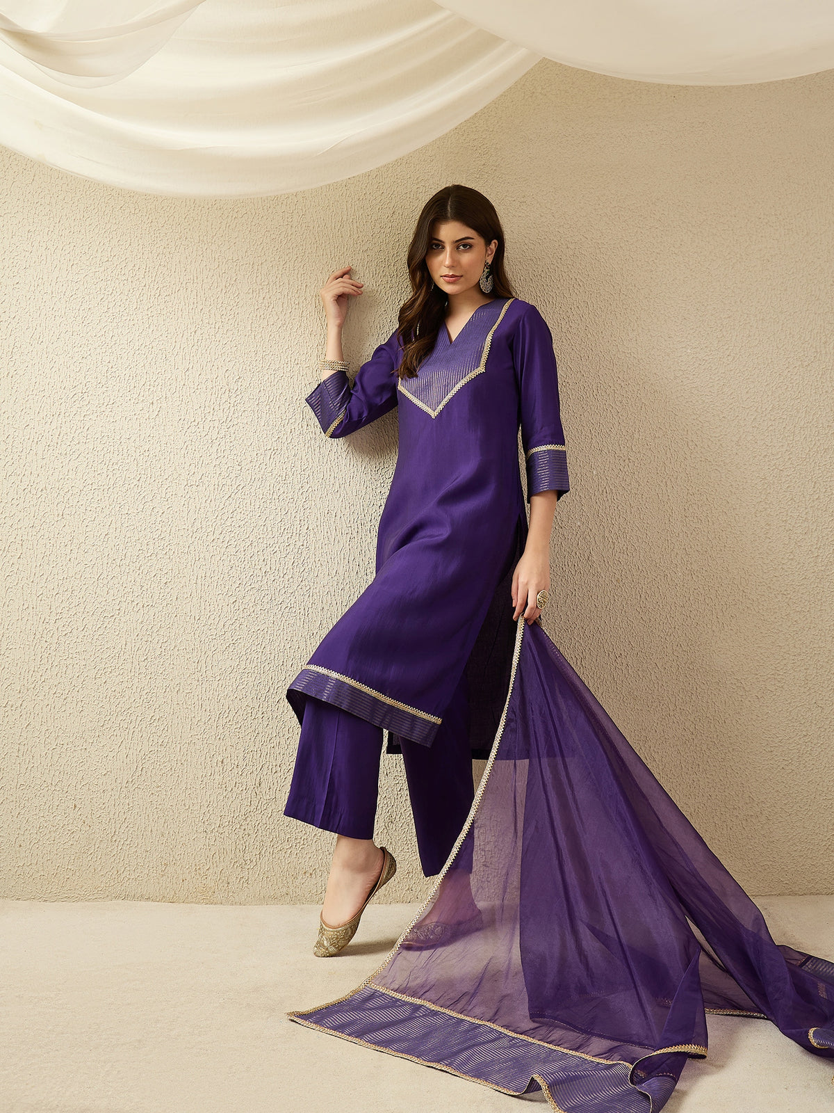 Elegant Purple Kurta Set with Sheer Dupatta