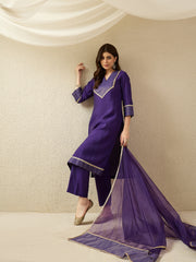 Elegant Purple Kurta Set with Sheer Dupatta