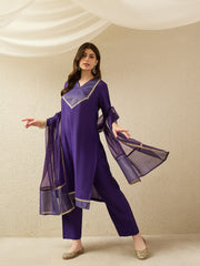 Elegant Purple Kurta Set with Sheer Dupatta