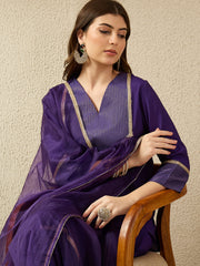 Elegant Purple Kurta Set with Sheer Dupatta