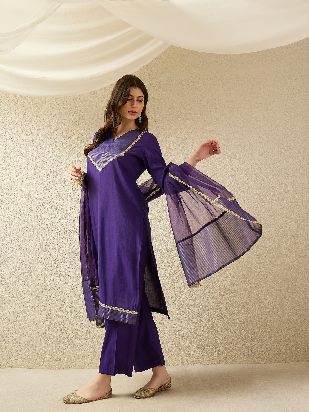 Elegant Purple Kurta Set with Sheer Dupatta