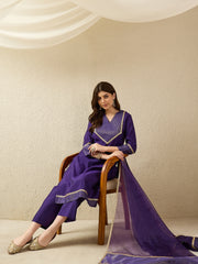 Elegant Purple Kurta Set with Sheer Dupatta