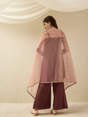 Elegant Brown Kurta Set with Sheer Dupatta