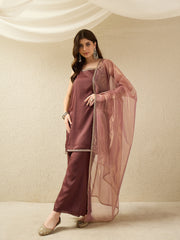 Elegant Brown Kurta Set with Sheer Dupatta