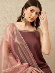 Elegant Brown Kurta Set with Sheer Dupatta