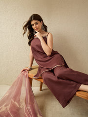Elegant Brown Kurta Set with Sheer Dupatta