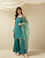Elegant Rama Kurta Set with Sheer Dupatta