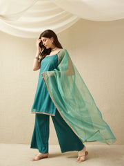 Elegant Rama Kurta Set with Sheer Dupatta