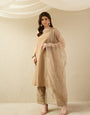 Elegant Gold Embroidered Kurta Set with Sheer Dupatta