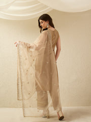 Elegant Gold Embroidered Kurta Set with Sheer Dupatta
