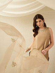 Elegant Gold Embroidered Kurta Set with Sheer Dupatta
