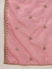 Blush Pink Embroidered Kurta Palazzo Set with Organza Dupatta