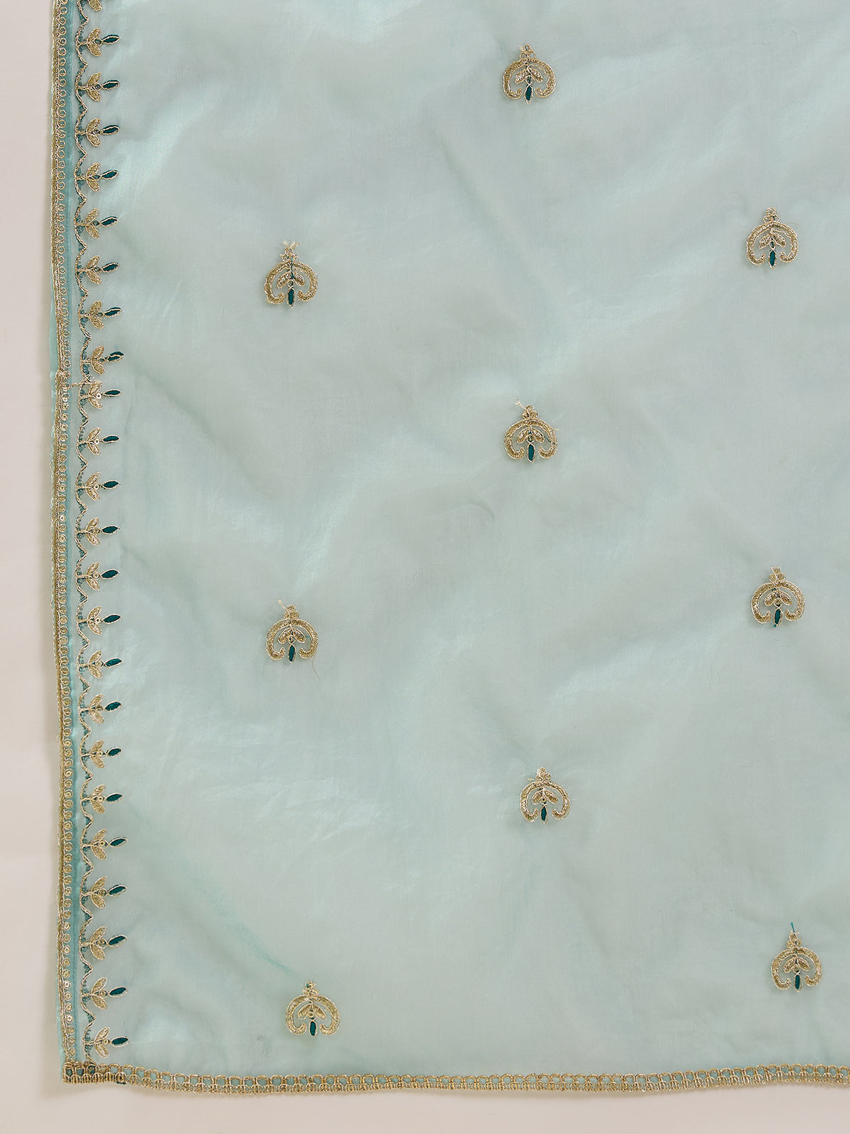 Sky Blue Embroidered Kurta Palazzo Set with Organza Dupatta