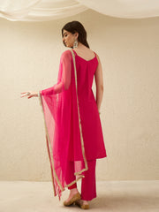 Pink Embellished Kurta Set with Dupatta
