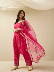 Pink Embellished Kurta Set with Dupatta