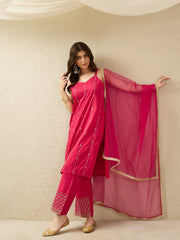 Pink Embellished Kurta Set with Dupatta