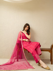 Pink Embellished Kurta Set with Dupatta