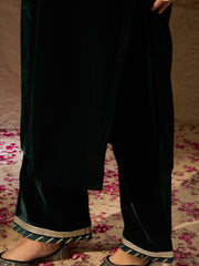 Dark Green Velvet Kurta, Pant and Dupatta
