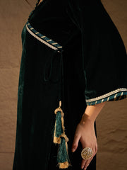 Dark Green Velvet Kurta, Pant and Dupatta