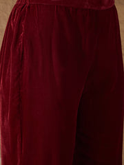 Maroon Velvet Kurta, Pant and Dupatta Set