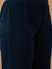 Rama Blue Velvet Kurta, Pant and Dupatta Set