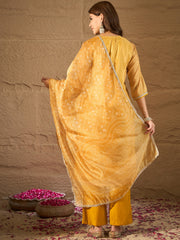 Mustard Yellow Bandhani Printed Kurta, Pant and Dupatta Set