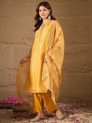 Mustard Yellow Bandhani Printed Kurta, Pant and Dupatta Set