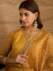 Mustard Yellow Bandhani Printed Kurta, Pant and Dupatta Set