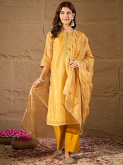 Mustard Yellow Bandhani Printed Kurta, Pant and Dupatta Set