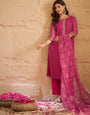 Dark Pink Bandhani Printed Kurta, Pant and Dupatta Set