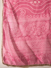 Dark Pink Bandhani Printed Kurta, Pant and Dupatta Set