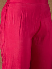 Dark Pink Bandhani Printed Kurta, Pant and Dupatta Set