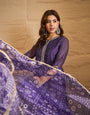 Purple Bandhani Printed Kurta, Pant and Dupatta Set
